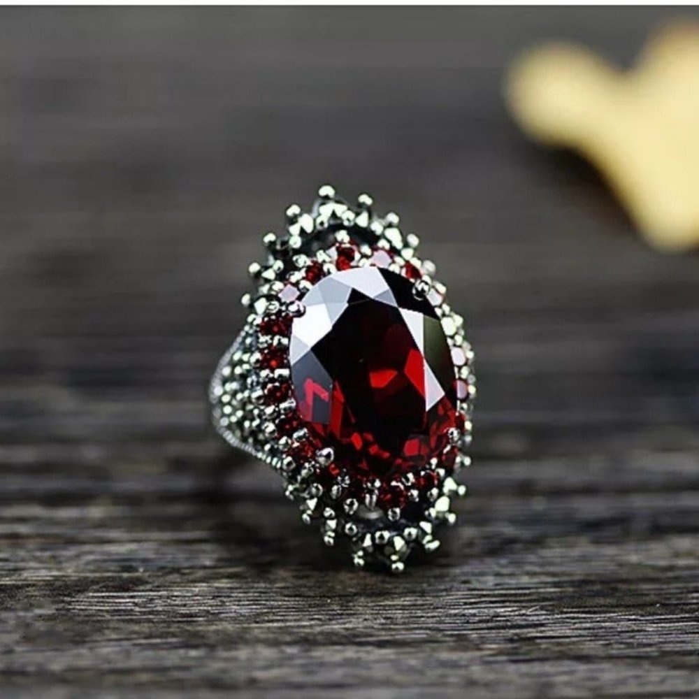 Sterling Silver Red Crystal CZ Ring - Picture 2 of 10